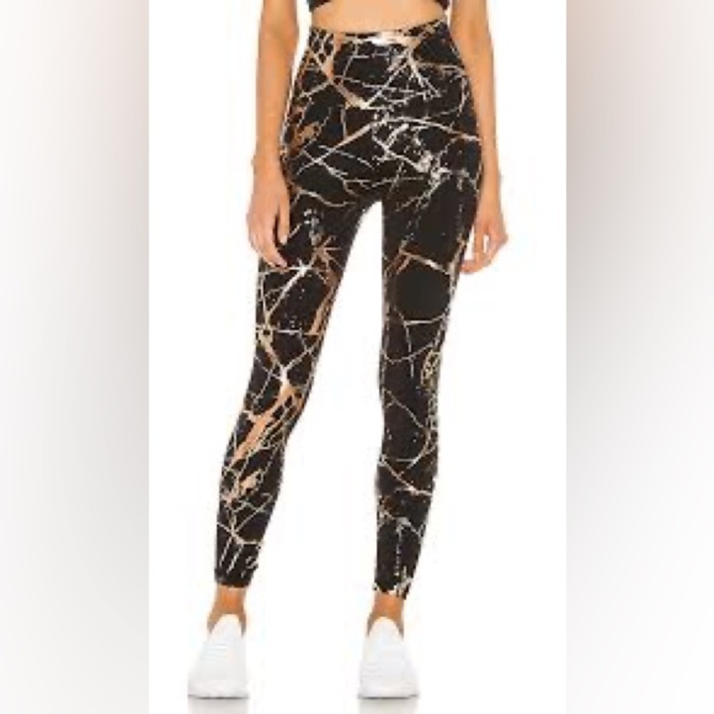 Beyond Yoga Black and Gold Marble Leggings